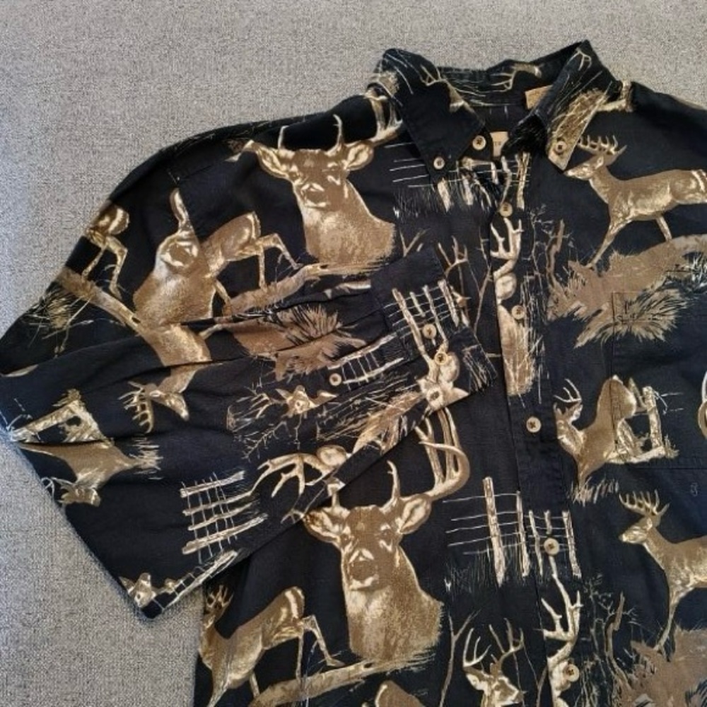 Rugged Earth Outfitters Buck Deer Long Sleeve Button Up Shirt Men L Camo Hunting - Picture 8 of 9